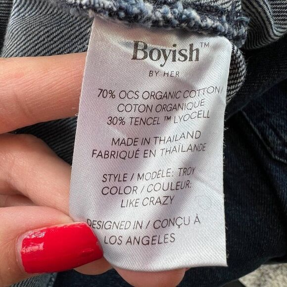 Boyish by Her Troy Denim Belted Cargo Pocket Button Front Jumpsuit Size Medium - Picture 5 of 8